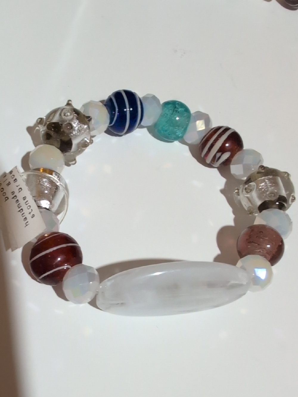 Handmade Multicolor Glass Bead Stretch Bracelet - Turquoise, Blue, Green, red - Picture 3 of 11